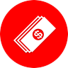 Red icon depicting a bundle of dollars