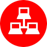 Red icon depicting 3 linked laptops